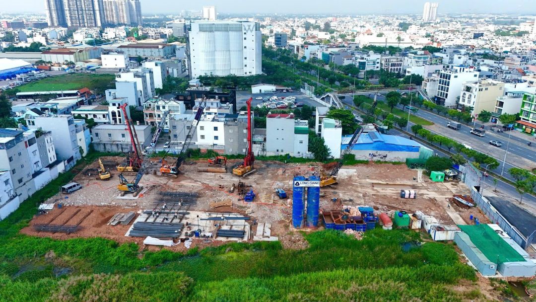 Toàn cảnh công trường dự án Ansana By Kita nhìn từ trên cao tháng 3/2026