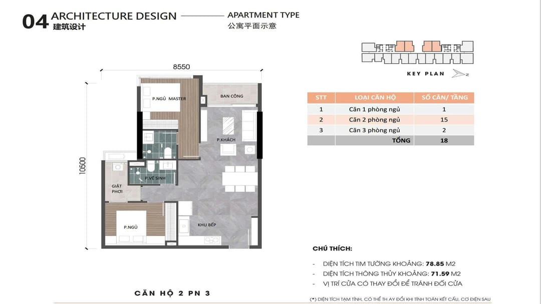Layout căn hộ góc 3 phòng ngủ Ansana By Kita